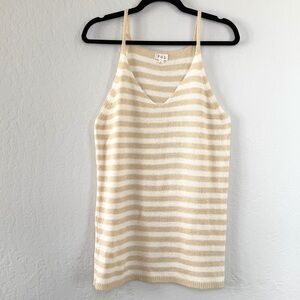 POL Knit Tank Top Cream Tan Striped Size Large Coastal Boho